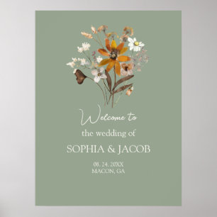 Wildflower-Salbei-Grün Boho-Hochzeits-Willkommenss Poster