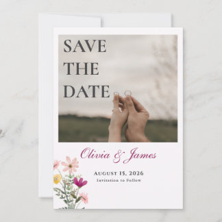 Wildflower Save-the-Date | Pinke Blumenfoto Save The Date