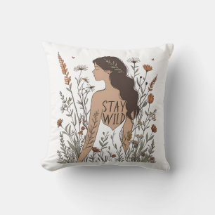 Wildflower Soul – Stay Wild Linienkunst Kissen