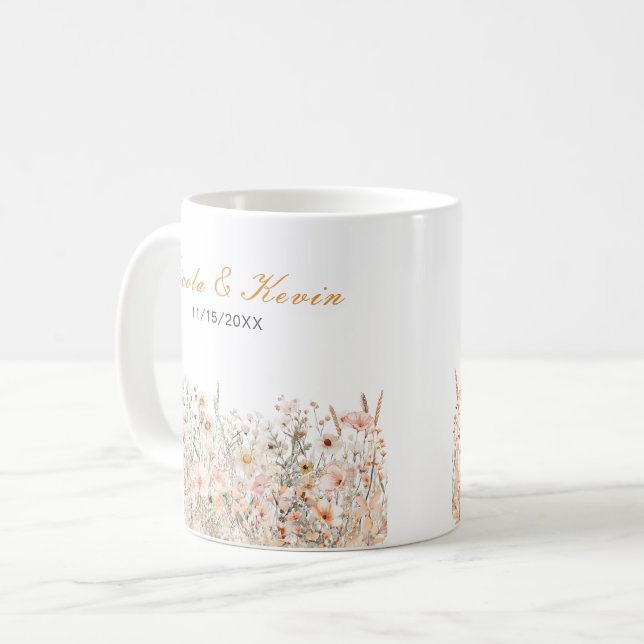 Wildflower Spring Blush Pink Floral Wedding Kaffeetasse (Vorderseite Links)