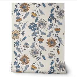 Wildflower Stripes - Muted Gold And Denim Blue Tapete