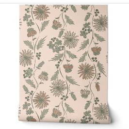 Wildflower Stripes - Taupe And Sage Green Tapete