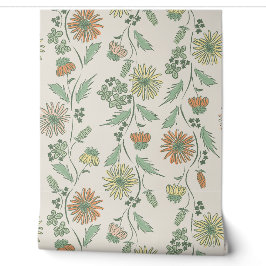 Wildflower Stripes - Yellow And Mint Green And Cre Tapete