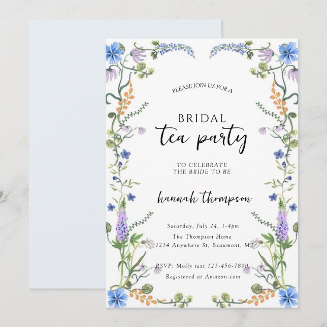Wildflower Tea Bridal Shower Einladung (Vorne/Hinten)