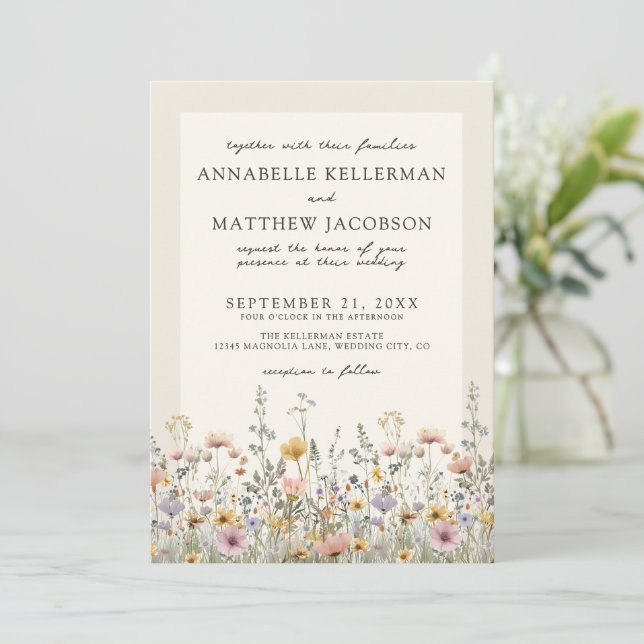Wildflower Watercolor Boho Floral Wedding Einladung (Stehend Vorderseite)
