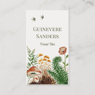 Wildflower Watercolor Botanical Fern Mushroom Visitenkarte