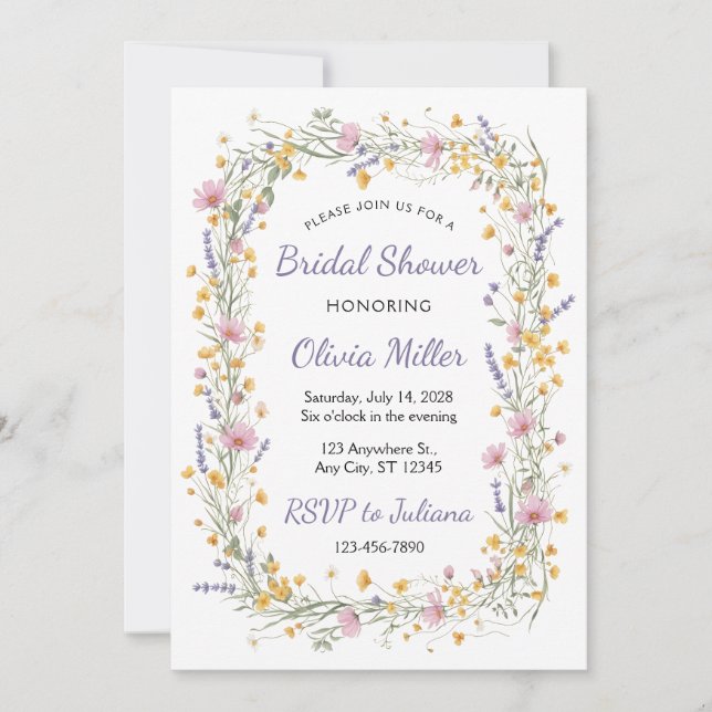 Wildflower Watercolor Bridal Shower Invite Einladung (Vorderseite)