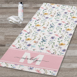 Wildflower Watercolor Custom Name Monogram Yogamatte