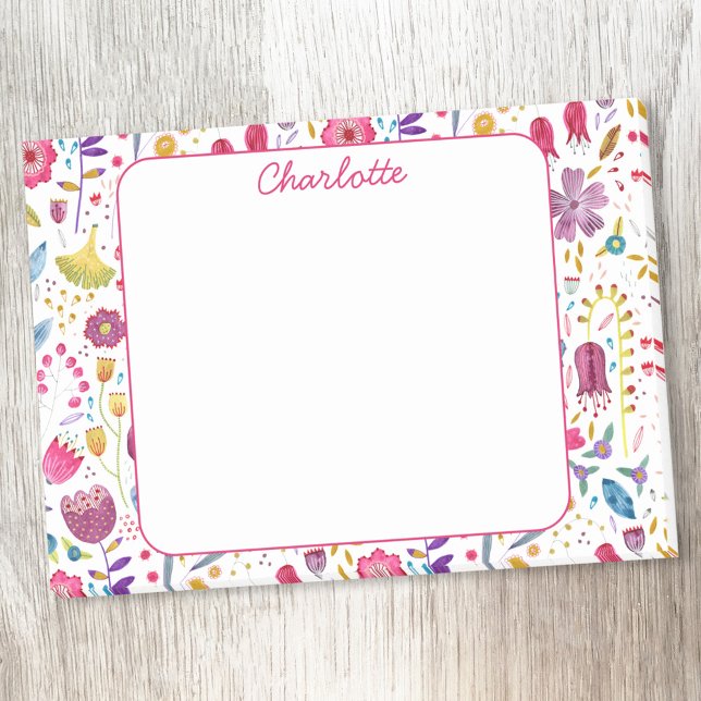 Wildflower Watercolor Floral Personalized Post-it Klebezettel (Modern watercolor wildflower floral personalized custom name Post-it sticky notes)