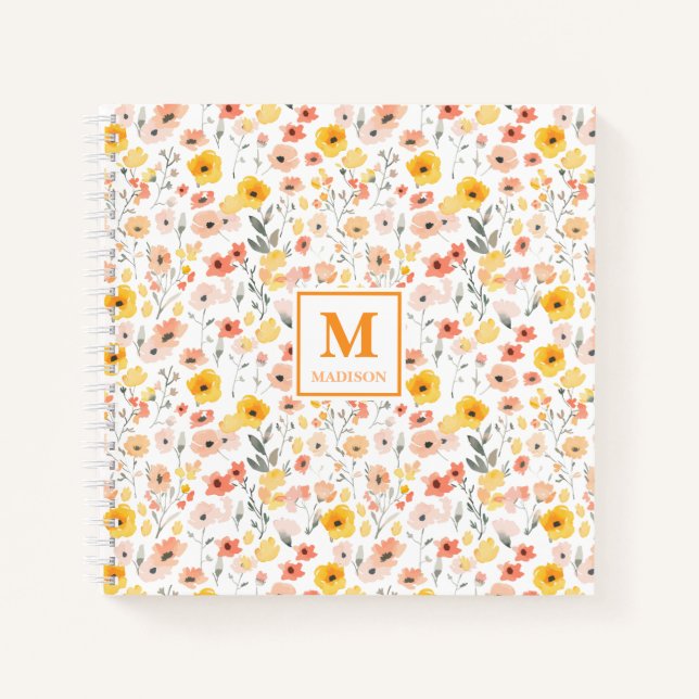 Wildflower Watercolor Monogram Notebook Journal (Devant)