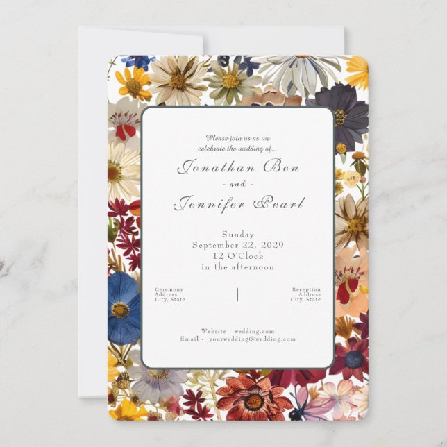  Wildflower Watercolor Wedding Invitation Einladung (Vorderseite)