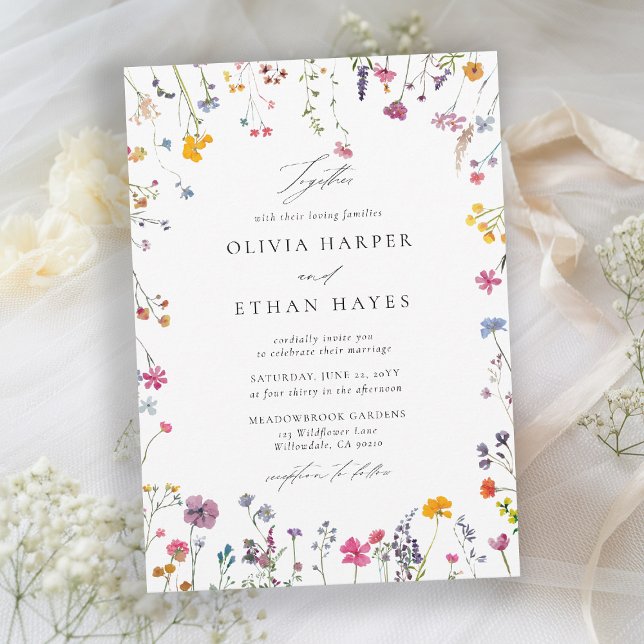 Wildflower Whimsy Watercolor Elegant Chic Wedding Einladung (wildflower wedding theme invitation watercolor garden backyard barn summer spring elegant stylish)