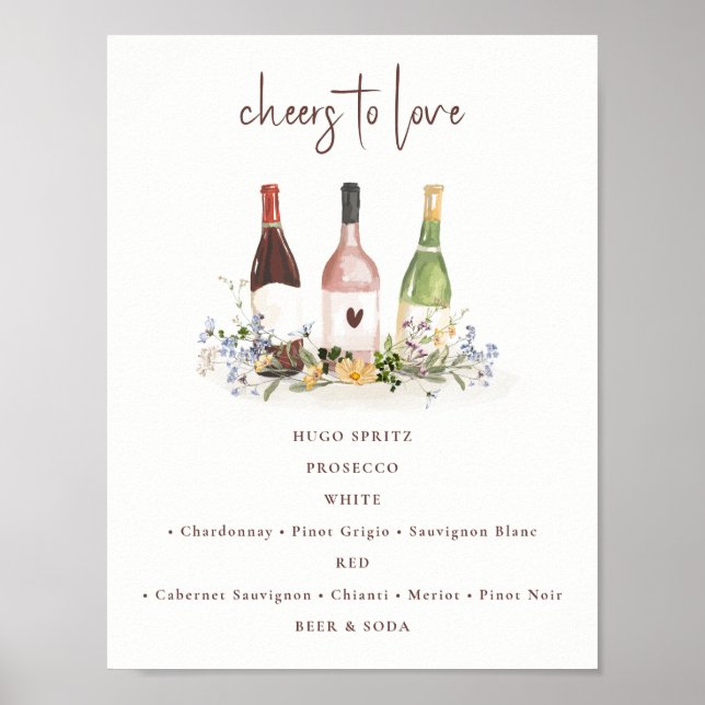 Wildflower Wine Bottles Drinks Sign Bridal Shower Poster (Vorne)