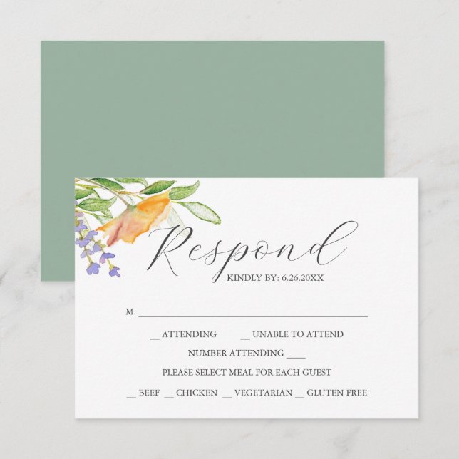 Wildflower with Meal Choice RSVP Cards (Vorne/Hinten)