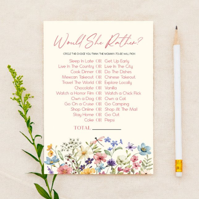 Wildflower Would She Rather Baby Shower Game (Von Creator hochgeladen)