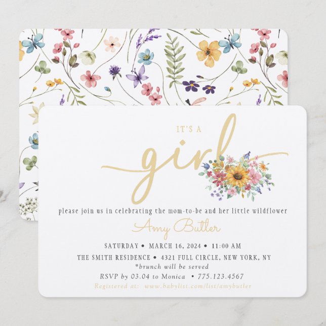 Wildflower Yellow Baby Shower Invitation (Devant / Derrière)