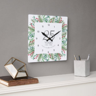 Wildflowers 25. Hochzeitstag Quadratische Wanduhr