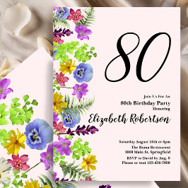 Wildflowers 80th Birthday Invitation in Blush Pink Einladung