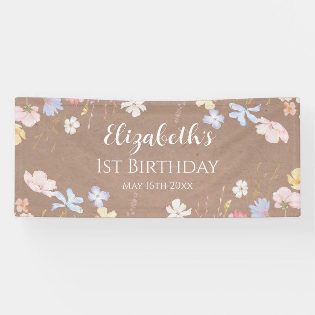 WILDFLOWERS Birthday party Backdrop banner carft (Horizontal)
