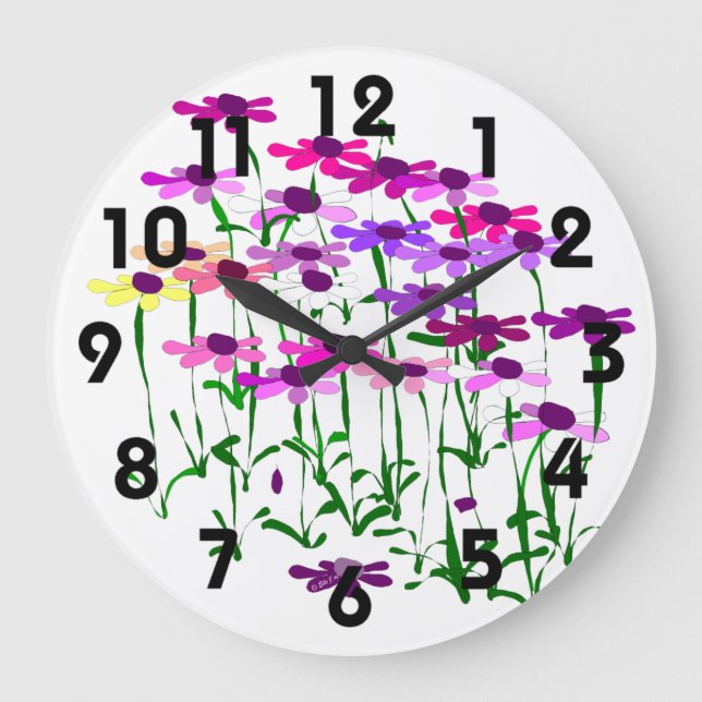 Wildflowers Clock Große Wanduhr (Vorderseite)