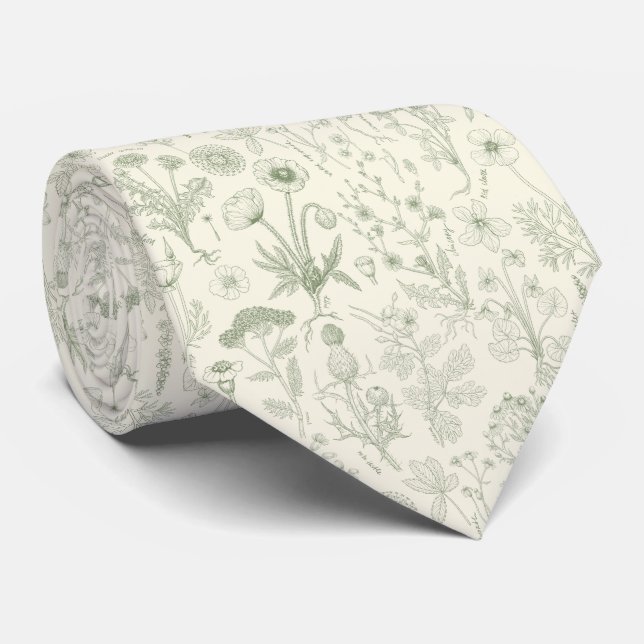 Wildflowers collage/ off white and sage krawatte (Gerollt)