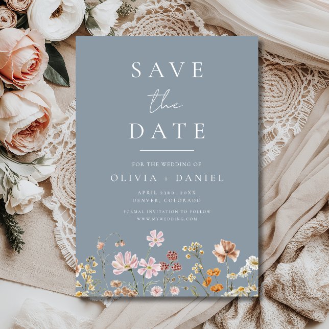 Wildflowers Dusty Blue Boho Save the Date (Von Creator hochgeladen)
