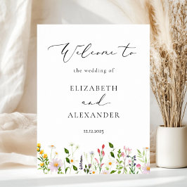 Wildflowers Elegant Calligraphy Wedding Welcome Poster