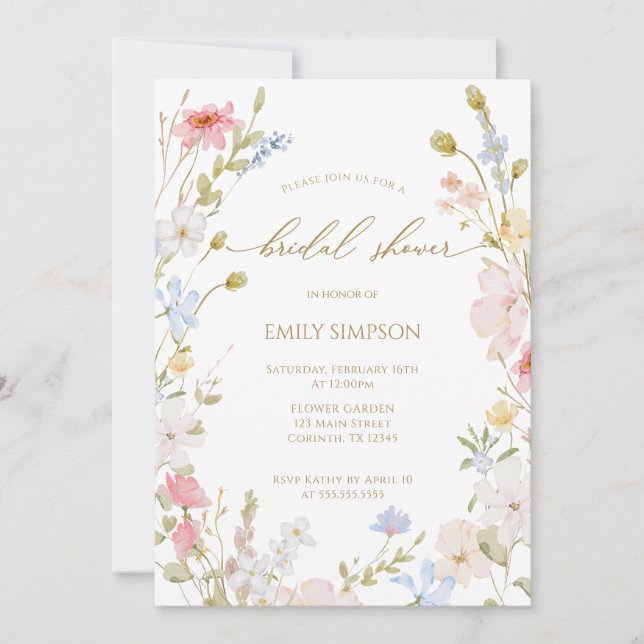 Wildflowers elegant modern Spring Bridal Shower  Einladung (Vorderseite)
