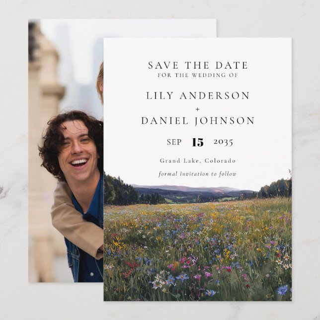 Wildflowers Floral Meadow Photo Wedding Save The Date (Vorne/Hinten)