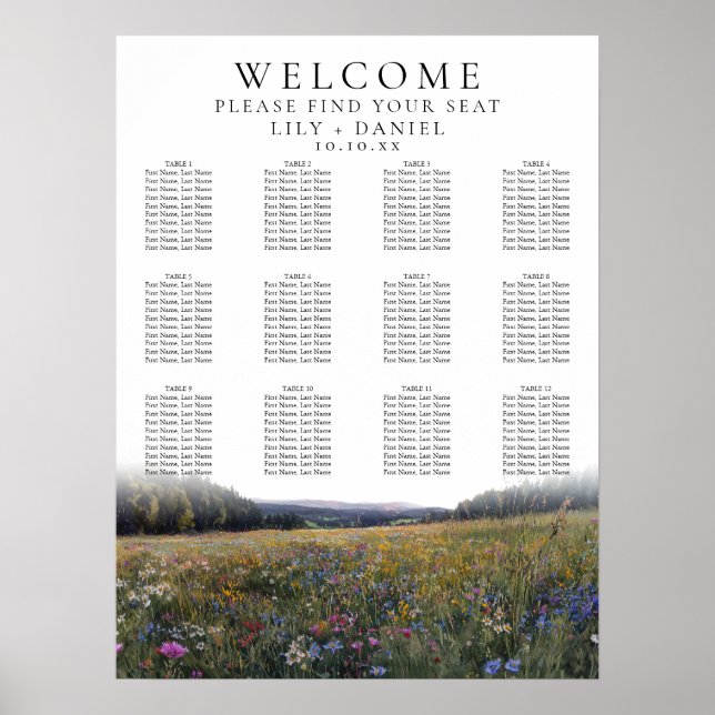 Wildflowers Floral Wedding Seating Chart Poster (Vorne)