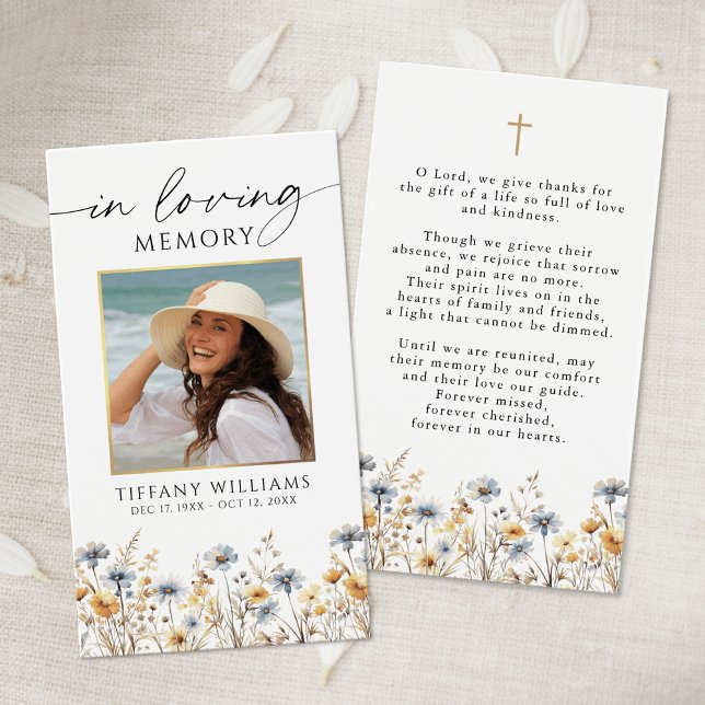 Wildflowers Funeral Memorial Photo Prayer Card (Von Creator hochgeladen)