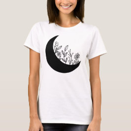 Wildflowers Growing from Moon Illustration T-Shirt