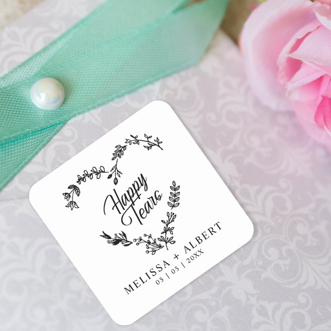 Wildflowers Heart Happy Tears Wedding Quote Quadratischer Aufkleber (Von Creator hochgeladen)
