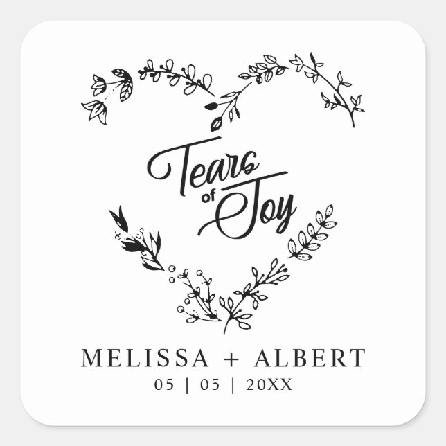 Wildflowers Heart Tears of Joy Wedding Quote Quadratischer Aufkleber (Vorderseite)