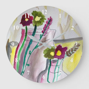 Wildflowers in vase abstract art große wanduhr