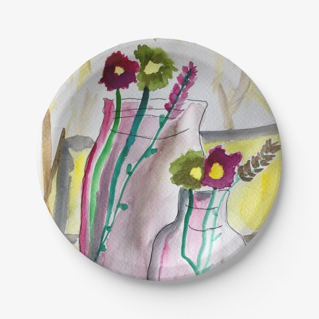 Wildflowers in vase abstract art pappteller (Vorderseite)
