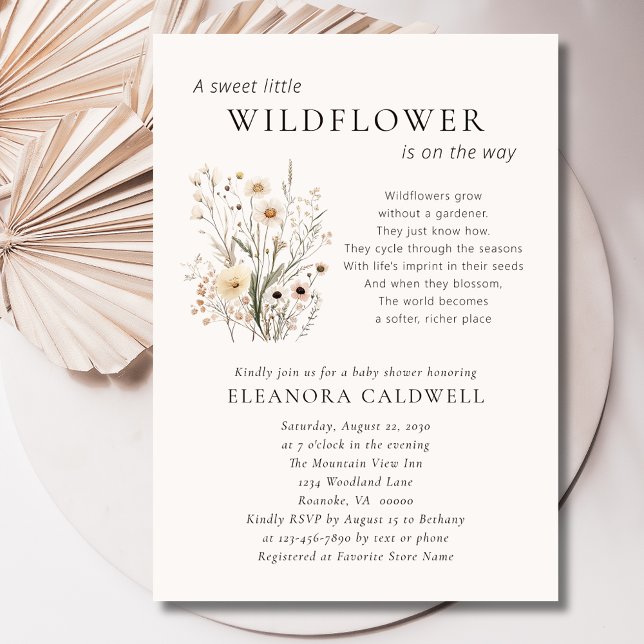 Wildflowers Inspirational Poem Baby Shower Einladung (Delicate Wildflowers Inspirational Poem Baby Shower Invitation)