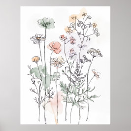 Wildflowers & Leafy Branches, Modern Home Décor Poster