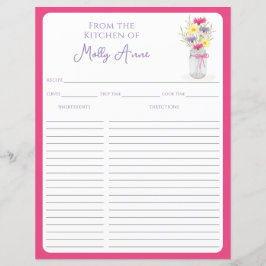 Wildflowers Mason Jar Pink & Purple Recipe Sheets