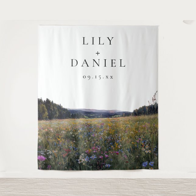 Wildflowers Meadow Floral Wedding Photo Backdrop Wandteppich (Vorderseite)