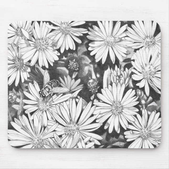 Wildflowers Mousepad Flower Sketch Computer Decor (Vorne)