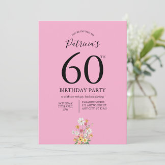 Wildflowers Pink 60th Birthday Einladung