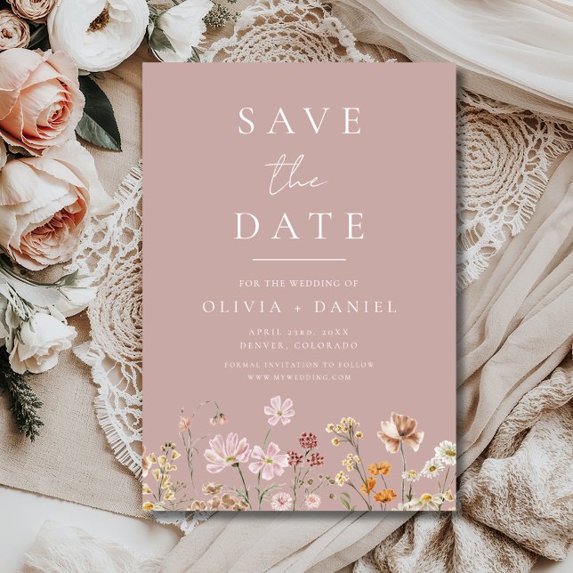 Wildflowers Pink Mauve Boho Save the Date (Von Creator hochgeladen)
