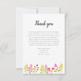 Wildflowers Script Funeral Thank you Watercolor Dankeskarte