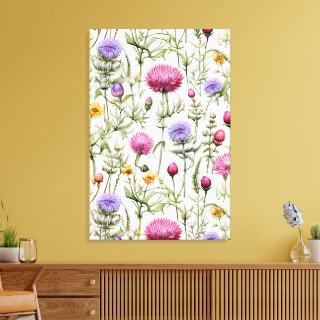 Wildflowers Seamless Pattern Premium Wrapped  Leinwanddruck (Insitu (Wohnzimmer))