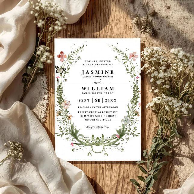Wildflowers Spring Wreath Rustic QR Code Wedding Einladung (Von Creator hochgeladen)