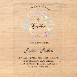  wildflowers wreath Baptism Invitation Acryleinladungen