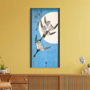 Wildgänse fliegen abwärts über den Mond, Hiroshige Leinwanddruck