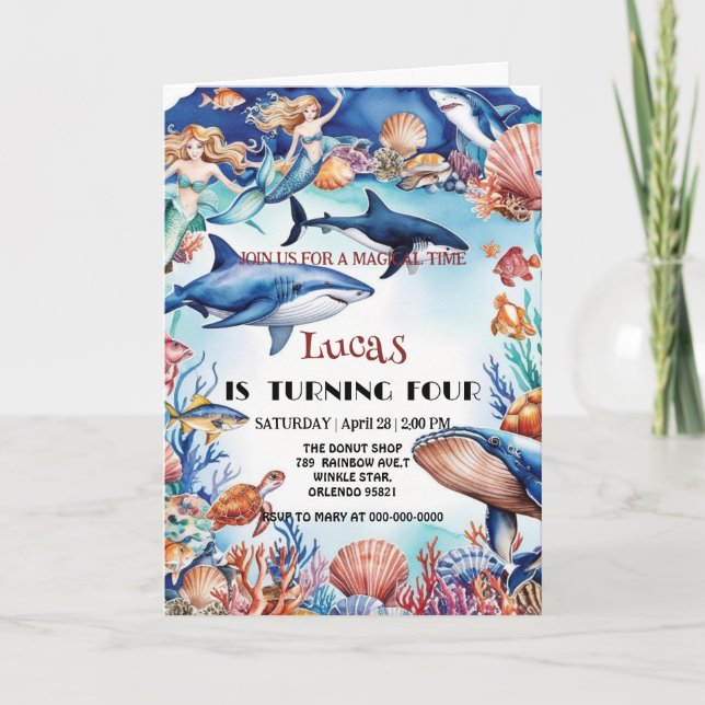 Wildhai-Geburtstag Einladung (Vorderseite)