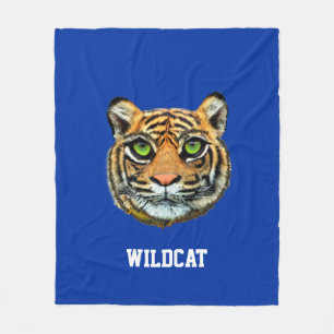 Wildkatze & Kalligrafie auf Blau Fleecedecke